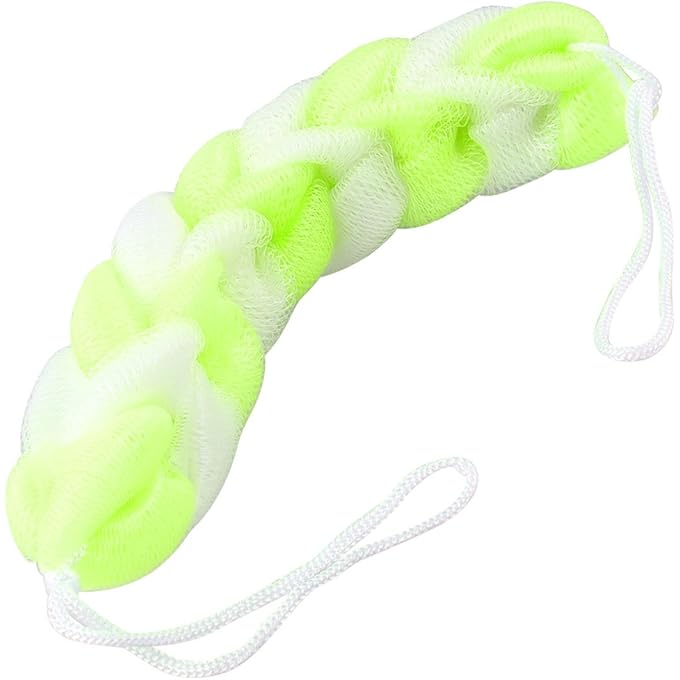 Bathroom Double Straps Yellow White Nylon Meshy Bathing Bar Bath Shower Pouf